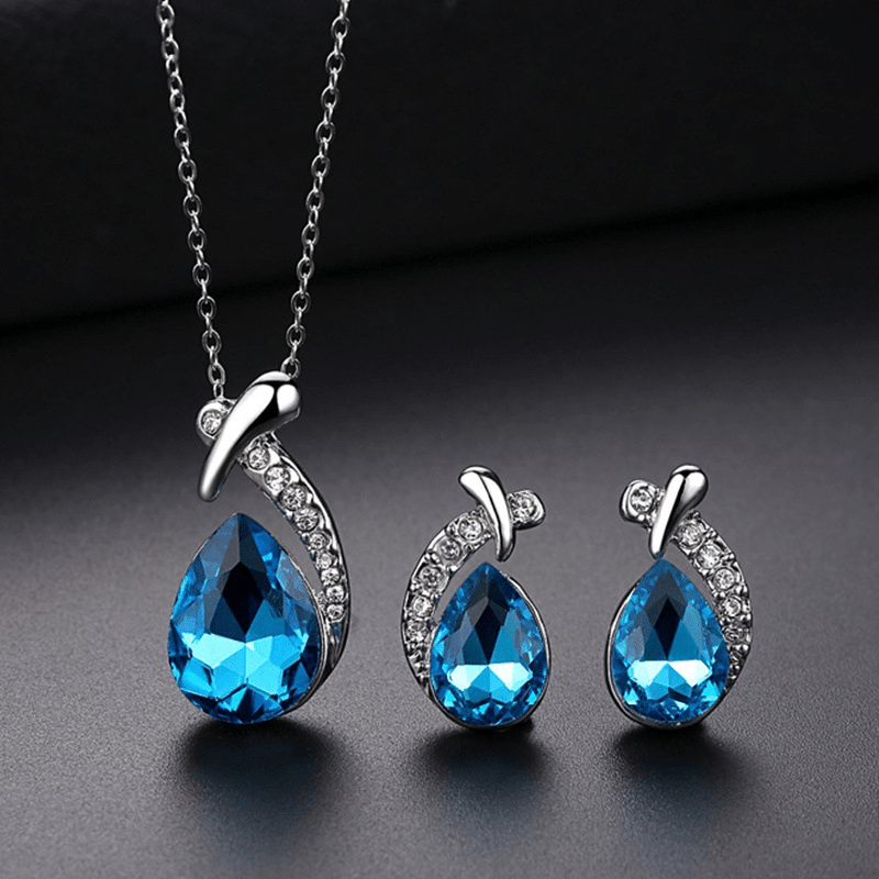 2pcs Set White K Plated Alloy Mermaid Necklace Earrings Set, Elegant Exquisite Zirconia