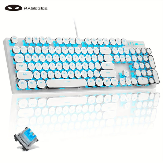 Mechanical Gaming Keyboard with Blue Switches - Round LED Backlit Keycaps, Wired USB Connectivity for Enhanced Gaming
