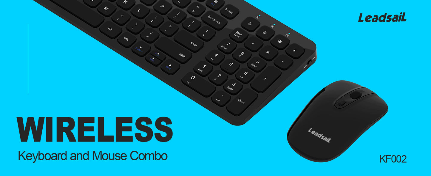LeadsaiL Wireless Keyboard and Mouse Combo, Wireless USB Mouse and Computer Keyboard Set