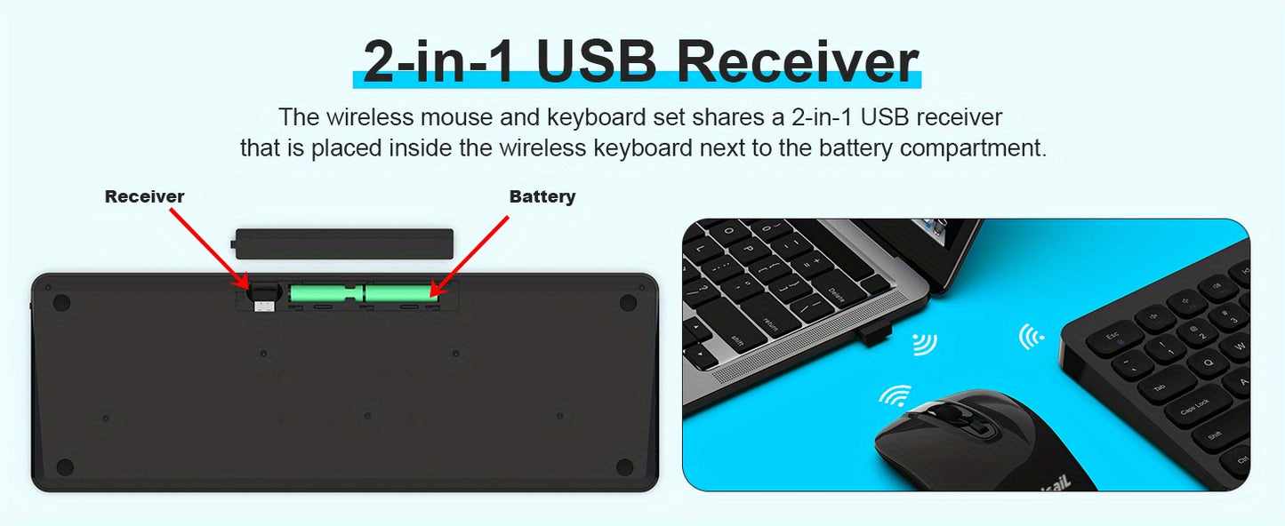 LeadsaiL Wireless Keyboard and Mouse Combo, Wireless USB Mouse and Computer Keyboard Set