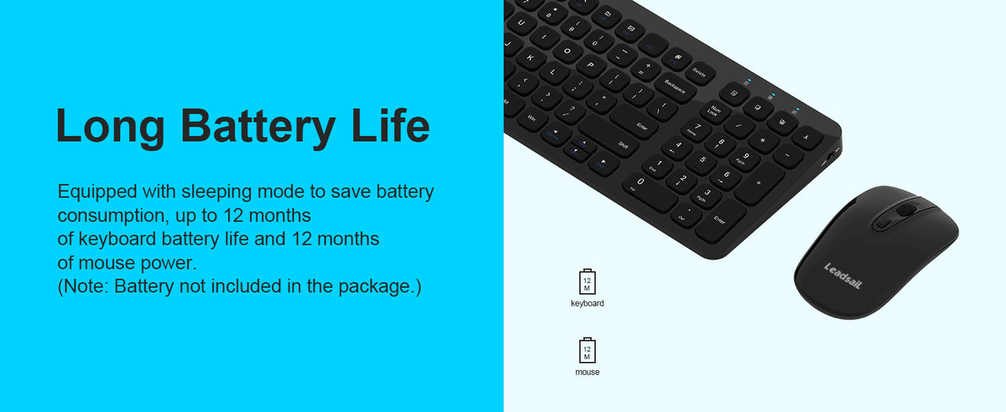LeadsaiL Wireless Keyboard and Mouse Combo, Wireless USB Mouse and Computer Keyboard Set