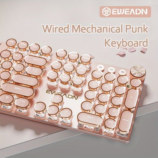 Mechanical Gaming Keyboard Typewriter Style, 104 Keys  Wired Keyboard Retro