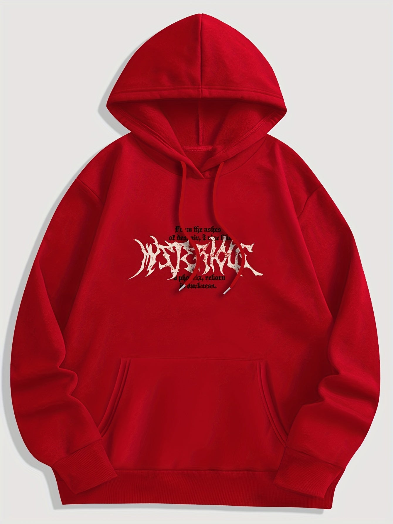 Gothic Letter And Pattern Graphic , Men's Cozy Drawstring Long Sleeve Thick Sweatshirt Hoodies