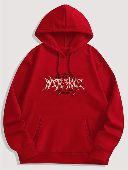 Gothic Letter And Pattern Graphic , Men's Cozy Drawstring Long Sleeve Thick Sweatshirt Hoodies