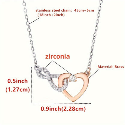 1pc to My Girlfriend Love Heart Necklace Dual-Color Electroplated Copper Synthetic Zirconia Pendant with Text Gift Card and Box Packaging