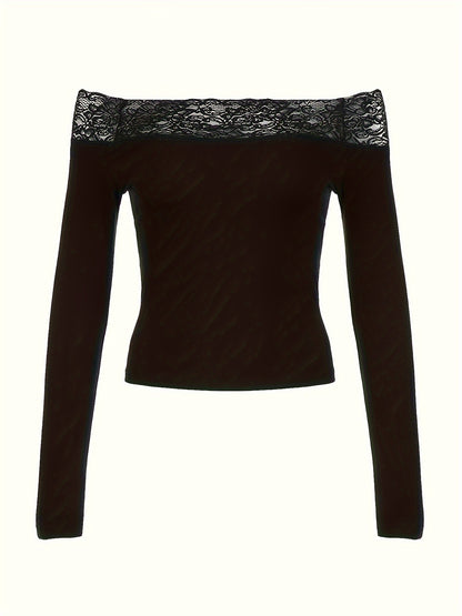 Y2K Elegant Lace Stitching One-Shoulder Fit Long Sleeve Top for Targeted