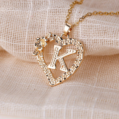 Palace Style Love Flower Letter Pendant Necklace - One 26 Letter Necklaces A-Z Capital Letter