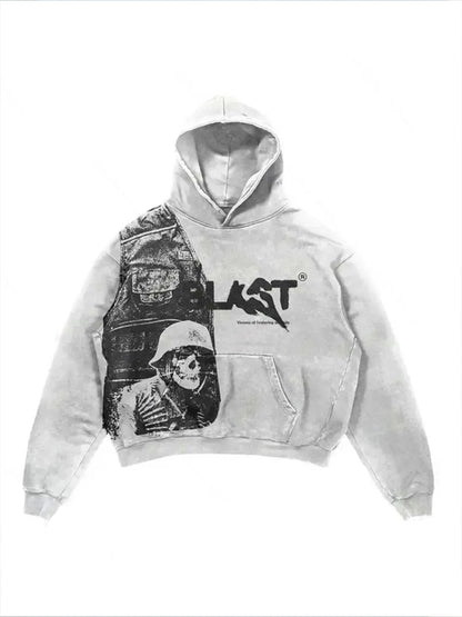 Y2K Style Hooded Pullover Sweatshirt with Kangaroo Pocket, Long Sleeve Polyester