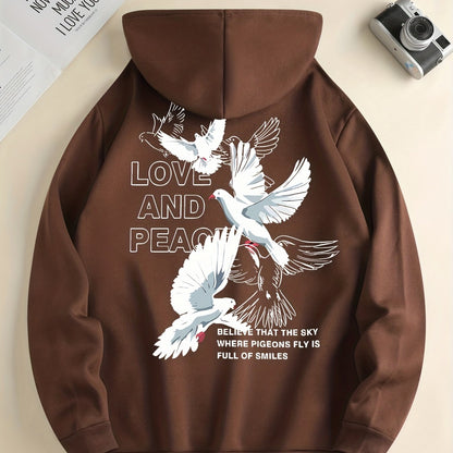 Hoodies Men, 'Love And Peace' Graphic Hoodie, Men’s  Pullover Hooded Sweatshirt