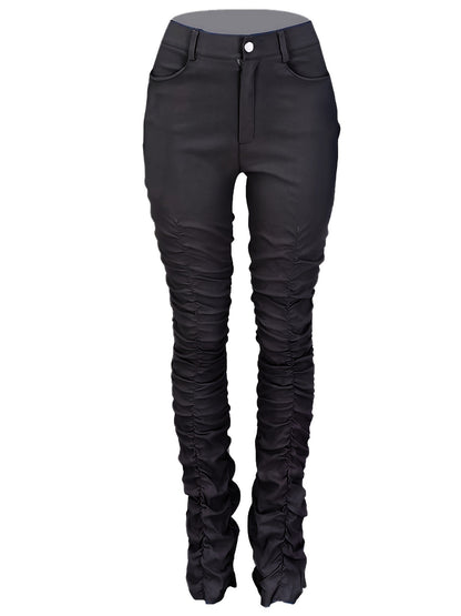 Women's High-Waisted Stretchy Ruched Pants - Light Grey Casual Tapered Leggings