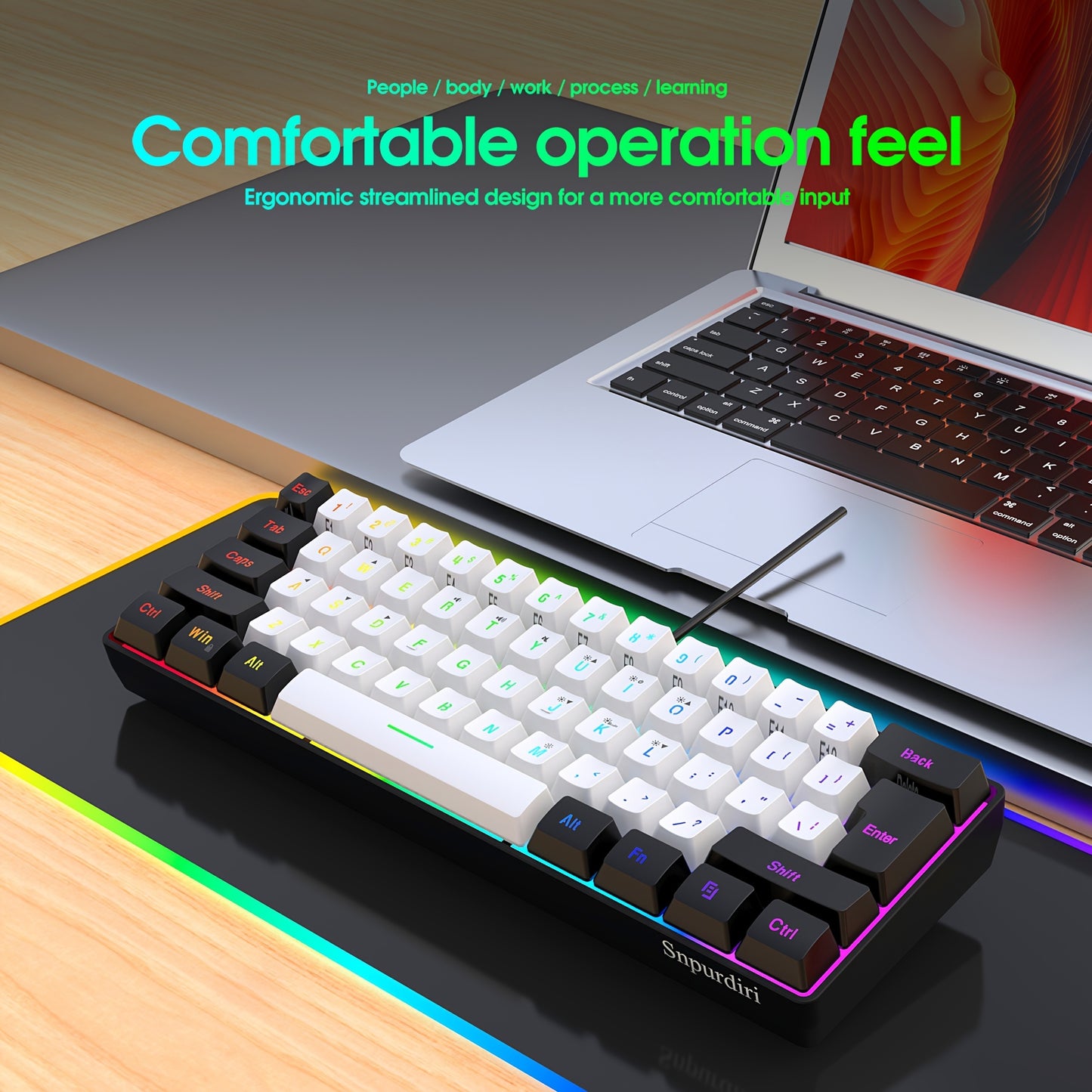 Wired Gaming Keyboard - Mini 61-Key, RGB Backlight, Suitable for PC/Mac