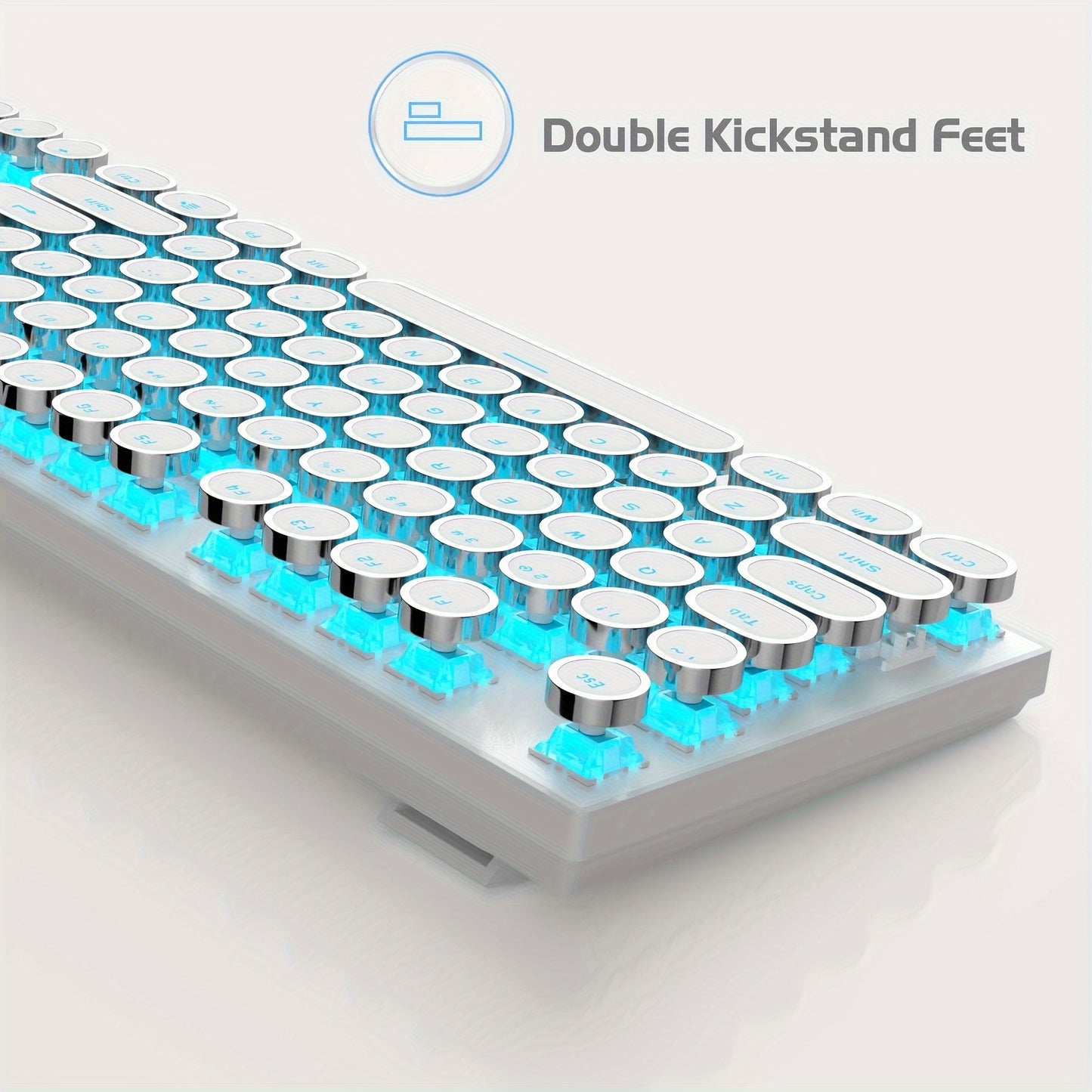 Mechanical Gaming Keyboard with Blue Switches - Round LED Backlit Keycaps, Wired USB Connectivity for Enhanced Gaming