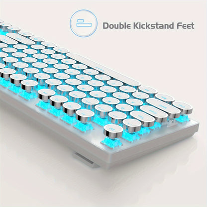 Mechanical Gaming Keyboard with Blue Switches - Round LED Backlit Keycaps, Wired USB Connectivity for Enhanced Gaming