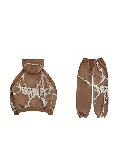 Fashion Designer Couple Men Women Sweatshirt Set Y2K Oversize Full Zip Up  Streetwear Vintage Puff Print Sweatshirts Menswear Oversized