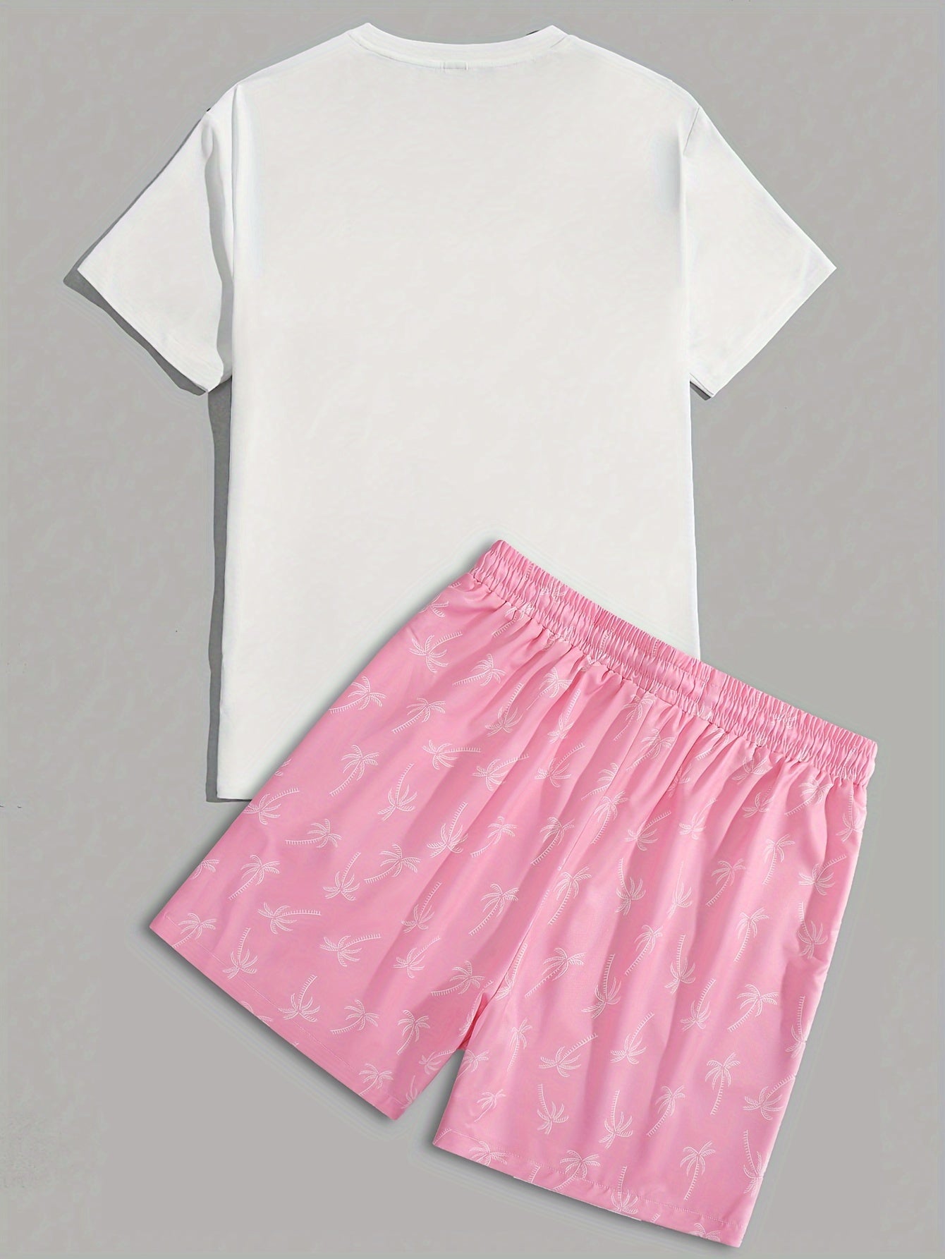 Mens Graphic T-shirt And Shorts Set - Classic Crew Neck, Vibrant Palm Tree Print, Ultra-Comfortable Fit - Stylish