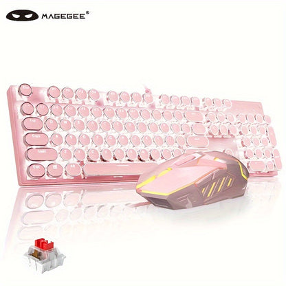 Mechanical Gaming Keyboard with Blue Switches - Round LED Backlit Keycaps, Wired USB Connectivity for Enhanced Gaming