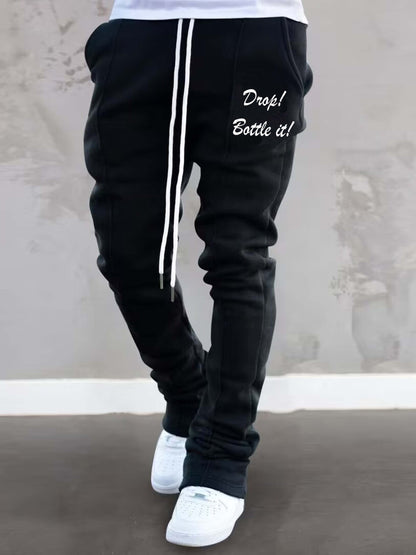 Mens Graphic Flared Sweatpants - Comfort-fit Elastic Waist & Drawstring - Roomy Pockets