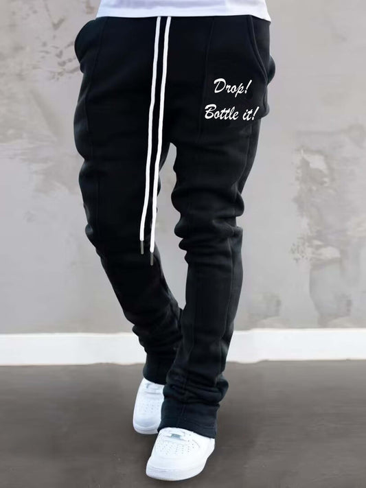 Mens Graphic Flared Sweatpants - Comfort-fit Elastic Waist & Drawstring - Roomy Pockets