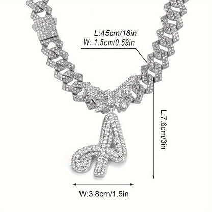 Initial Butterfly Pendant Cuban Link Chain Necklace Iced Out Rhinestone Chain Initial Letter Name Necklace
