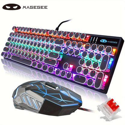 Mechanical Gaming Keyboard with Blue Switches - Round LED Backlit Keycaps, Wired USB Connectivity for Enhanced Gaming