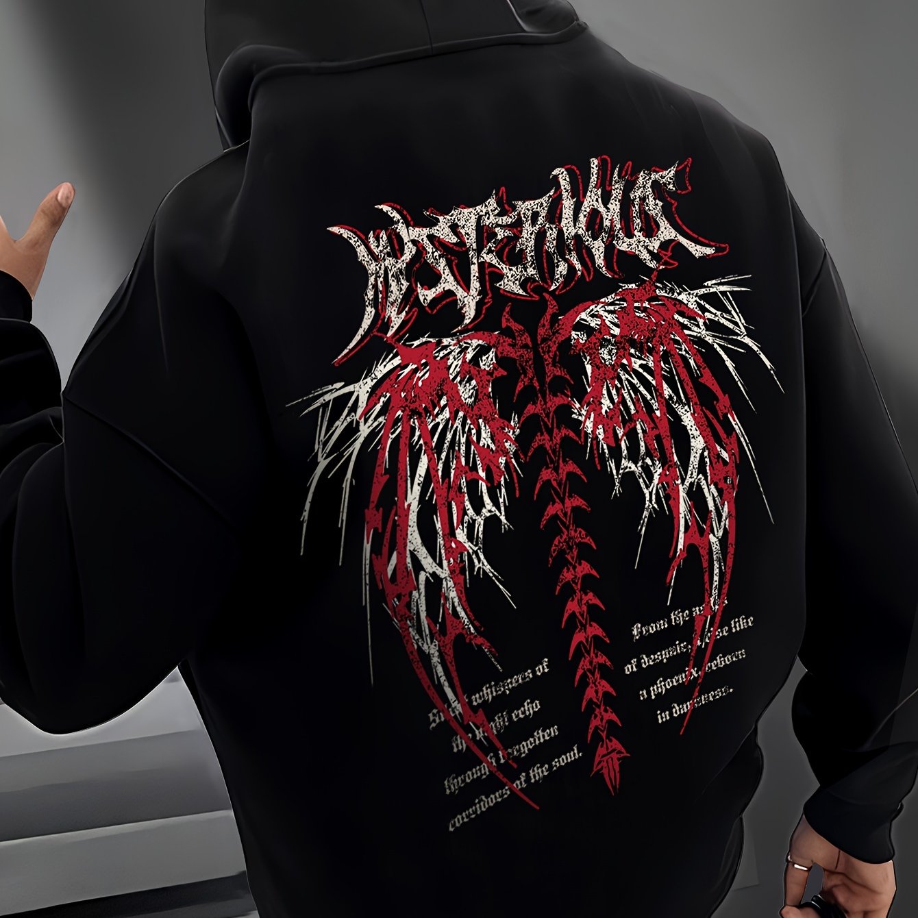 Gothic Letter And Pattern Graphic , Men's Cozy Drawstring Long Sleeve Thick Sweatshirt Hoodies