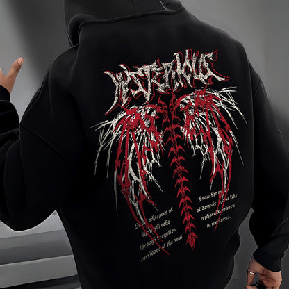 Gothic Letter And Pattern Graphic , Men's Cozy Drawstring Long Sleeve Thick Sweatshirt Hoodies