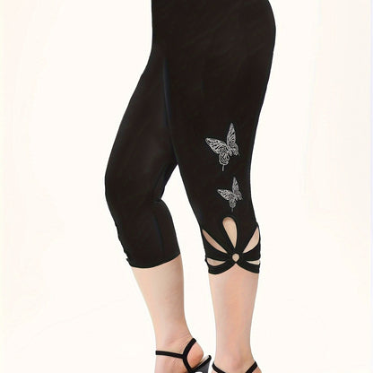Butterfly Skinny Capris Leggings, Casual Crop Leggings