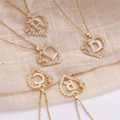 Palace Style Love Flower Letter Pendant Necklace - One 26 Letter Necklaces A-Z Capital Letter