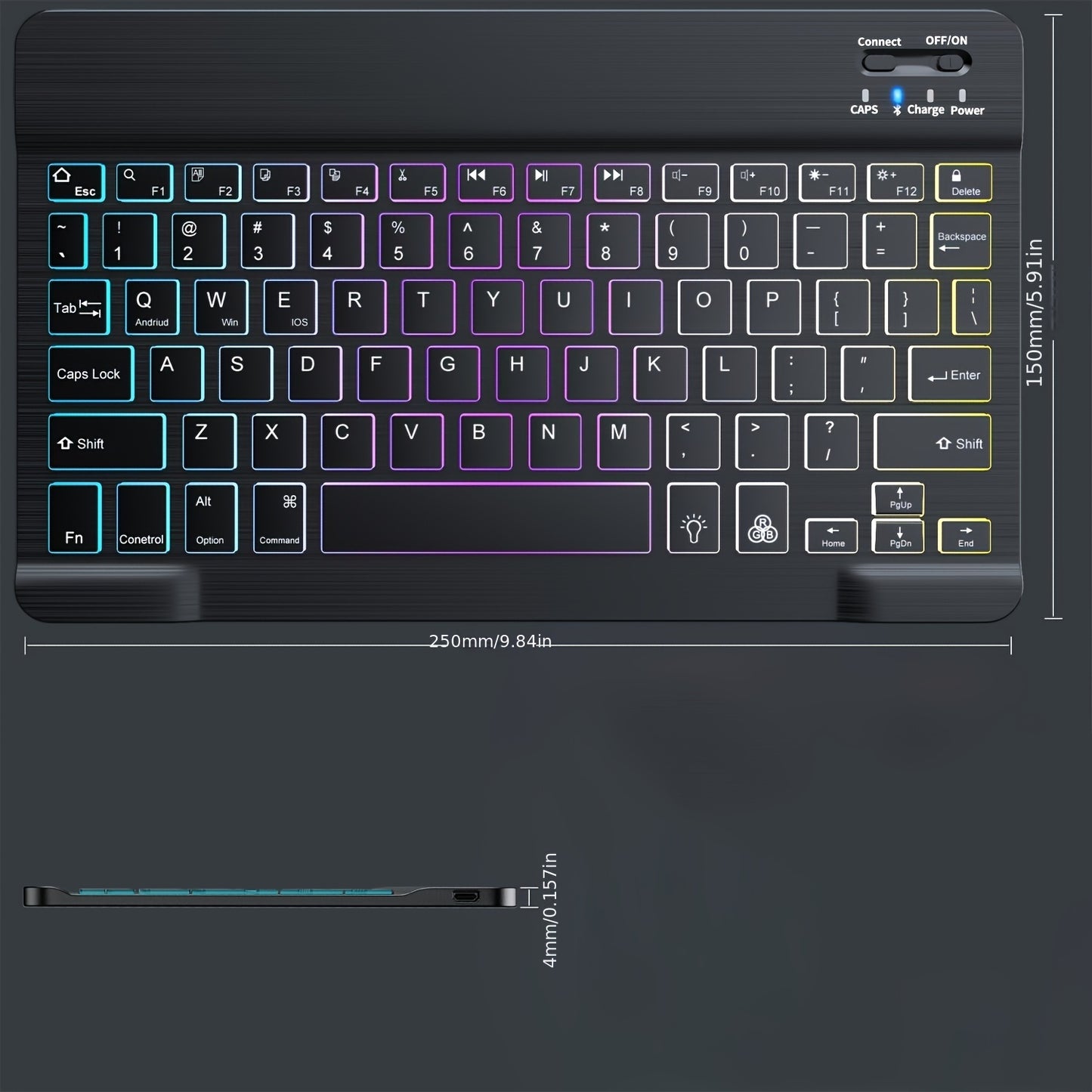 Rainbow RGB Wireless Keyboard - Rechargeable Wireless Keyboard
