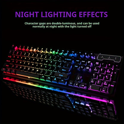 Silent Wired Gaming Keyboard, 104-Key Full Size Rainbow LED Backlit, Quiet Typing