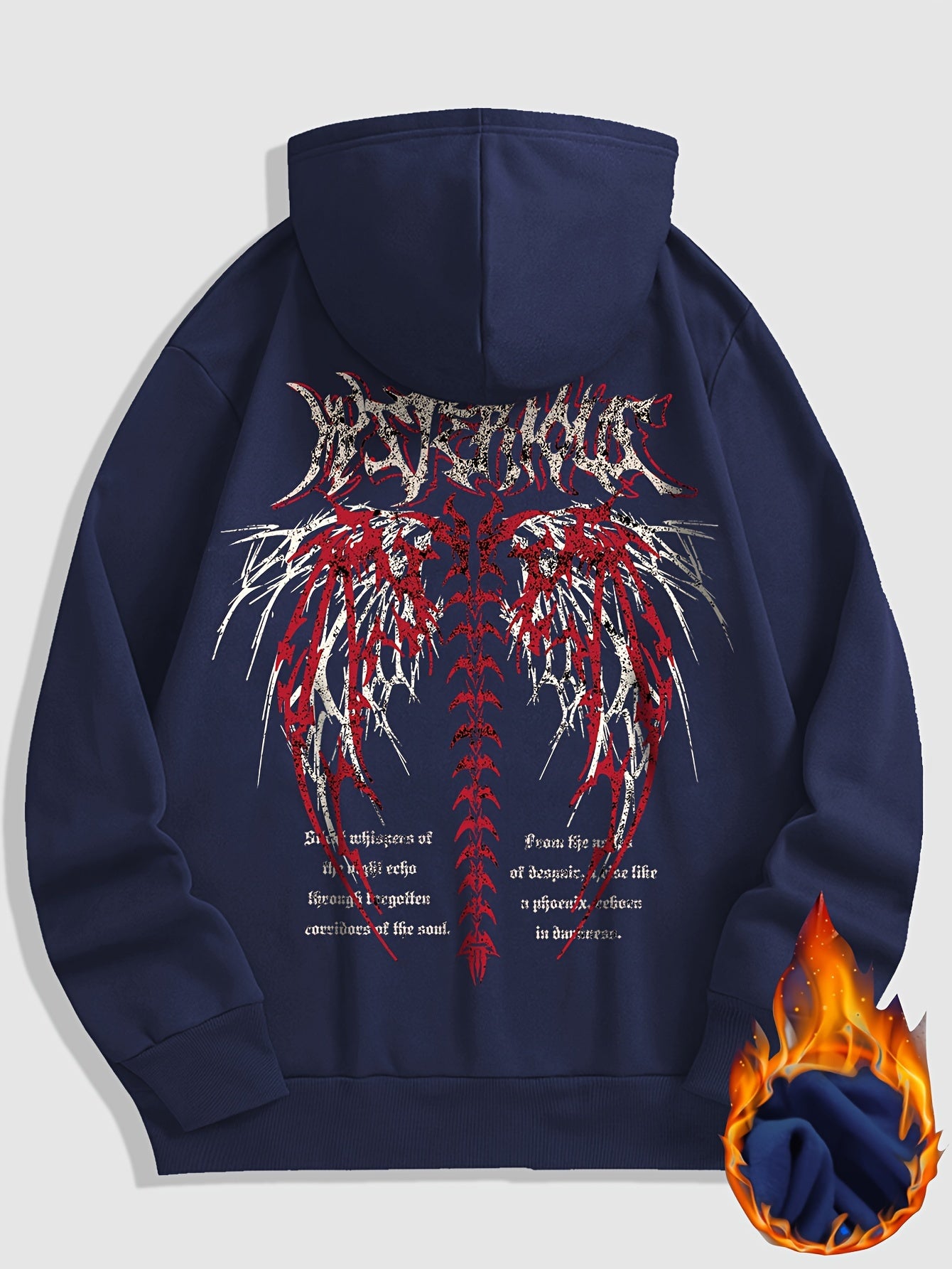 Gothic Letter And Pattern Graphic , Men's Cozy Drawstring Long Sleeve Thick Sweatshirt Hoodies