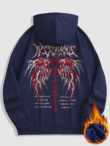 Gothic Letter And Pattern Graphic , Men's Cozy Drawstring Long Sleeve Thick Sweatshirt Hoodies