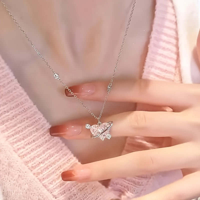 1pc Fashion Y2K Sweet Multicolor Love Rhinestone Pendant Necklace Exquisite Lovely Elegant Versatile For Women