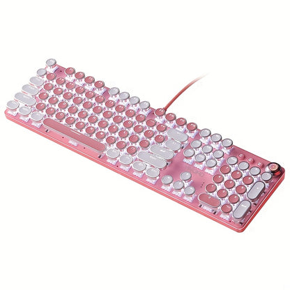 Pink Mechanical Keyboard with Blue Switches - Retro Keycaps, Backlit, USB-Powered for Gaming, Durable Design, No Battery Needed, Gaming Keyboard