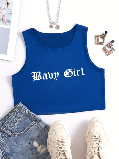 Letter Print Crop Tank Top, Y2K Sleeveless Tank Top For, Women's Clothing