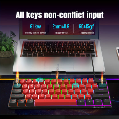 Wired Mechanical Keyboard, Mini Gaming Keyboard with 61 Red Switches Keys