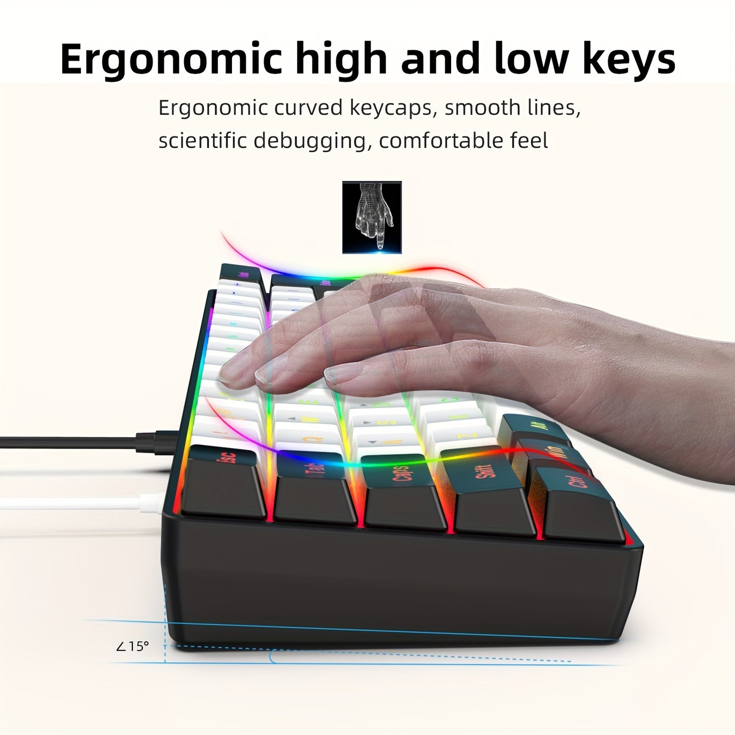 Wired Gaming Keyboard - Mini 61-Key, RGB Backlight, Suitable for PC/Mac