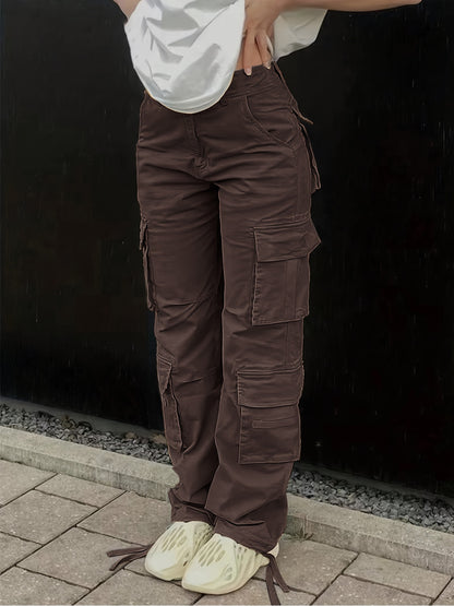 Women's High-Waist Wide-Leg Cargo Jeans with Flap Pockets - Casual Street Style, Y2K Retro Denim, Loose Fit,