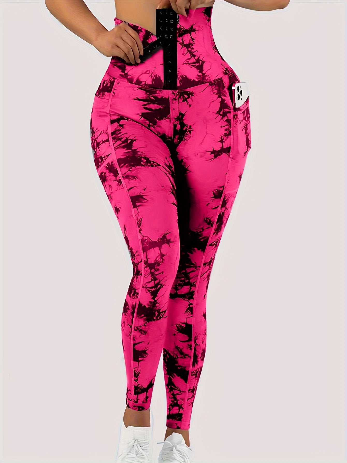 Women'S High-Waist Tie-Dye Leggings with Front Button Closure & Pockets, Hugging Tights, Stretchy Leggings for Women