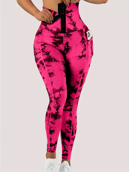 Women'S High-Waist Tie-Dye Leggings with Front Button Closure & Pockets, Hugging Tights, Stretchy Leggings for Women