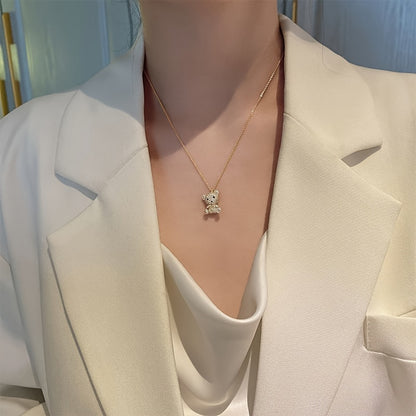 Vibrant Full Rhinestone Bear Pendant Necklace - Y2K Inspired Jewelry