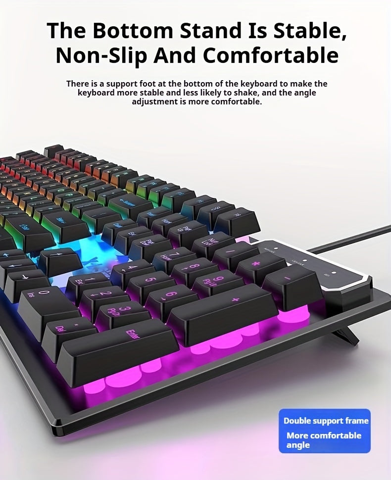 Silent Wired Gaming Keyboard, 104-Key Full Size Rainbow LED Backlit, Quiet Typing