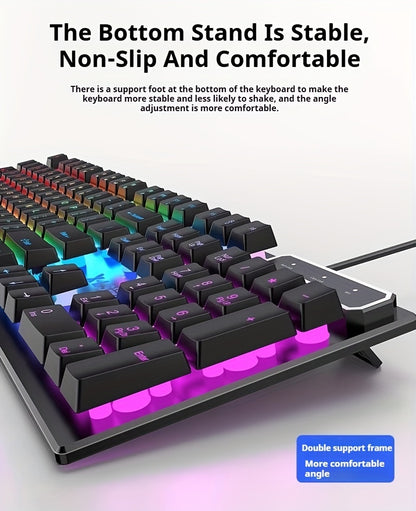 Silent Wired Gaming Keyboard, 104-Key Full Size Rainbow LED Backlit, Quiet Typing