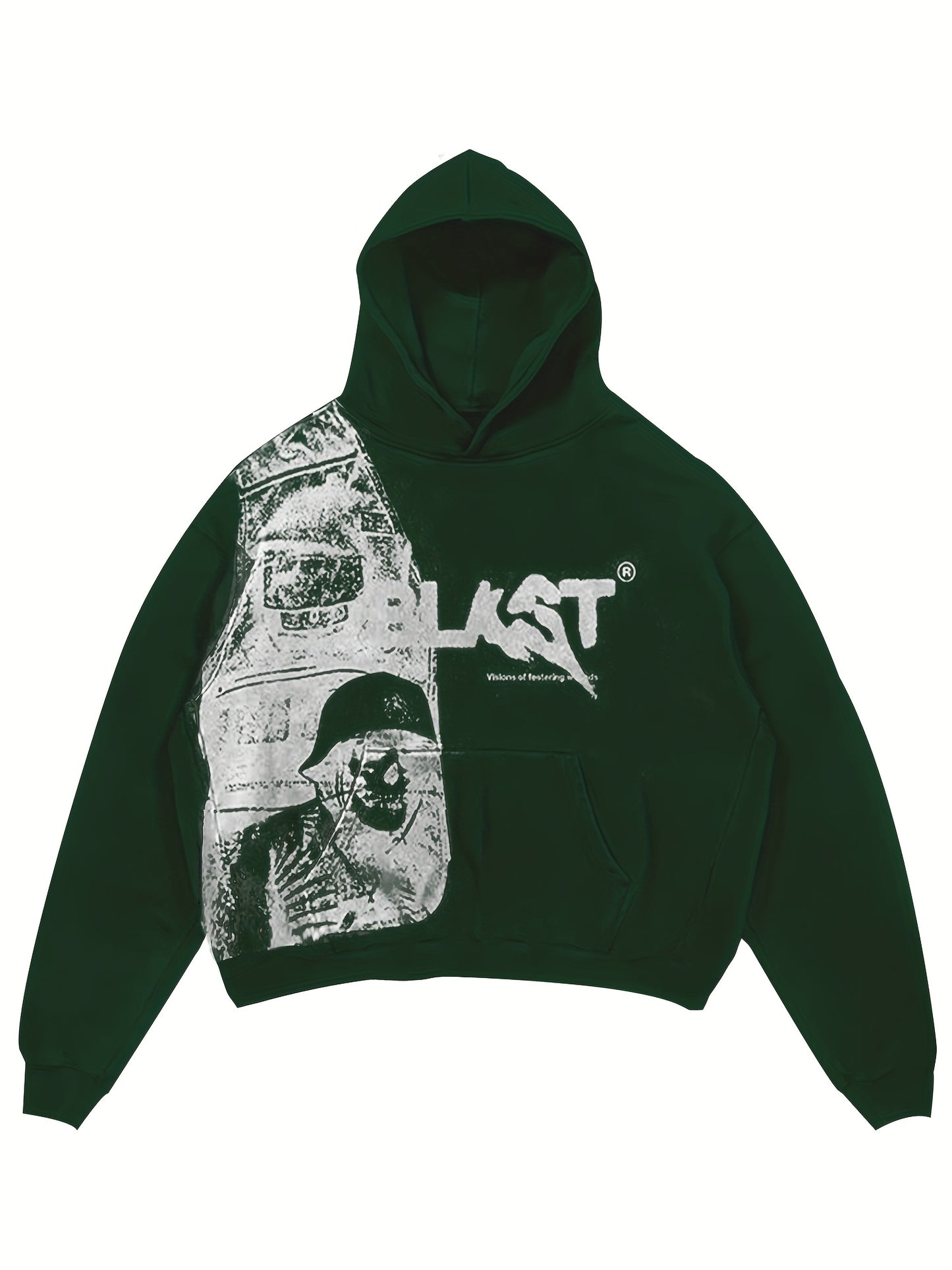 Y2K Style Hooded Pullover Sweatshirt with Kangaroo Pocket, Long Sleeve Polyester