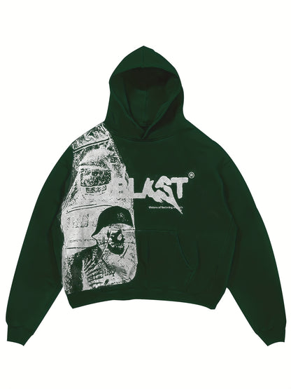 Y2K Style Hooded Pullover Sweatshirt with Kangaroo Pocket, Long Sleeve Polyester