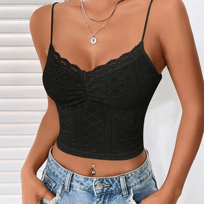 Eyelet Cami Top - Adjustable Straps, Slim Fit & Crop Length