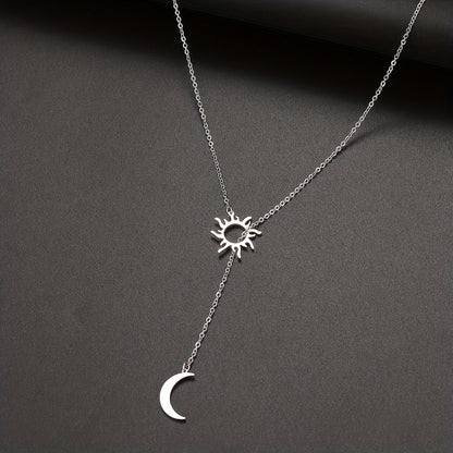 Stainless Steel Sun Totem & Moon Necklace For Women