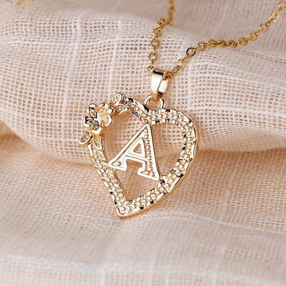 Palace Style Love Flower Letter Pendant Necklace - One 26 Letter Necklaces A-Z Capital Letter