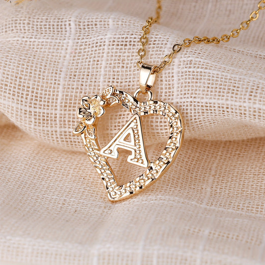 Palace Style Love Flower Letter Pendant Necklace - One 26 Letter Necklaces A-Z Capital Letter