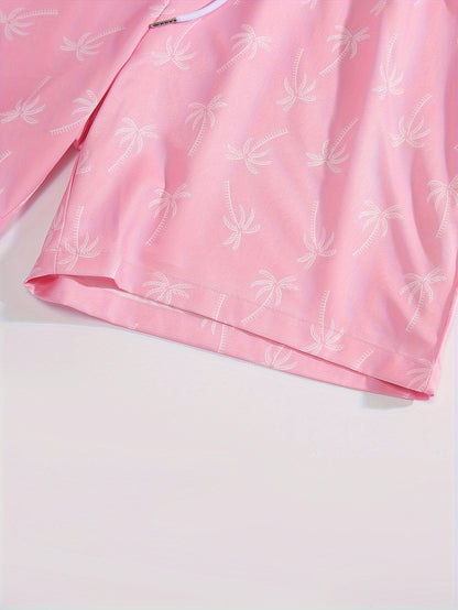 Mens Graphic T-shirt And Shorts Set - Classic Crew Neck, Vibrant Palm Tree Print, Ultra-Comfortable Fit - Stylish